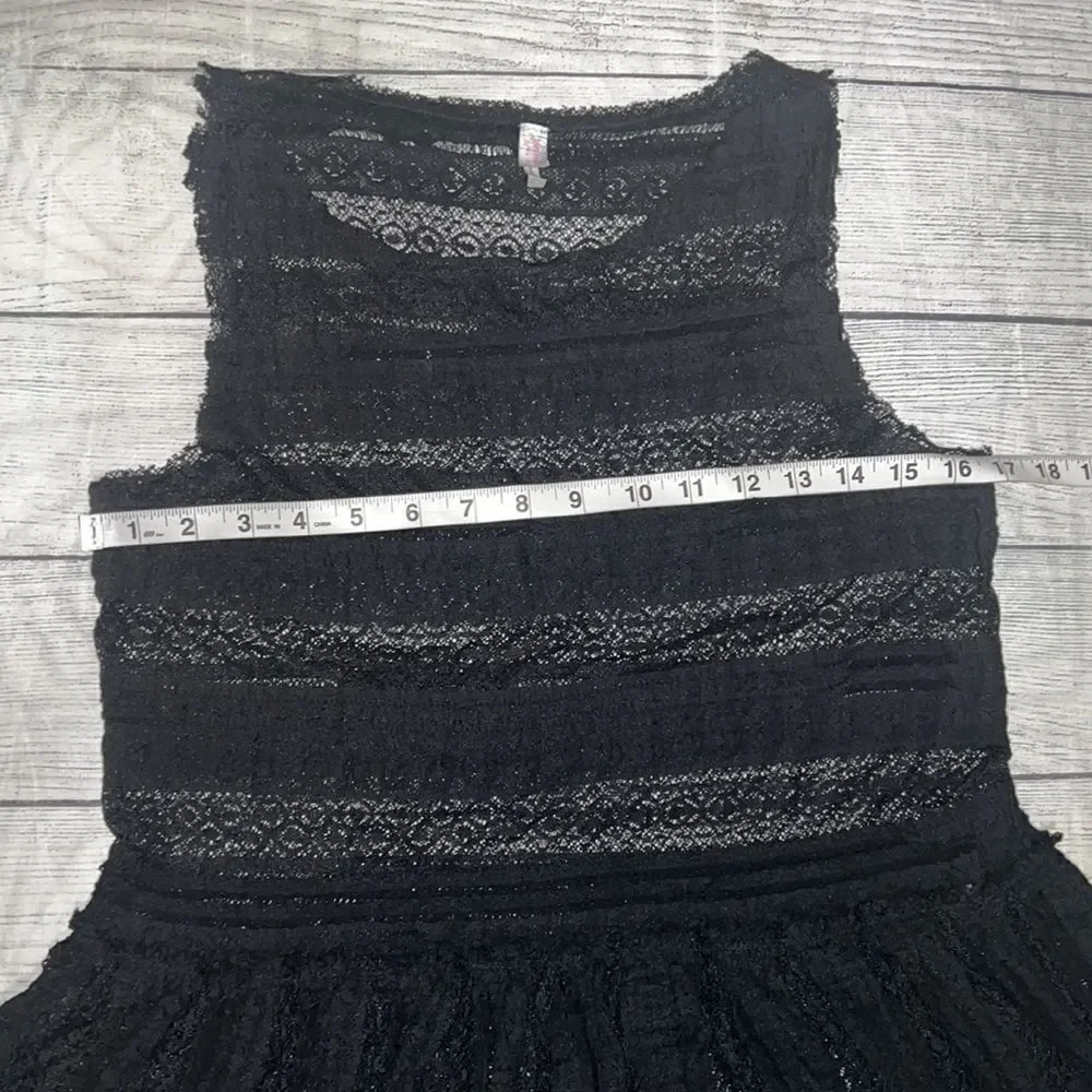 Free People Textured Pucker Up Lace Peplum Sleeveless Top Sheer Black sz s